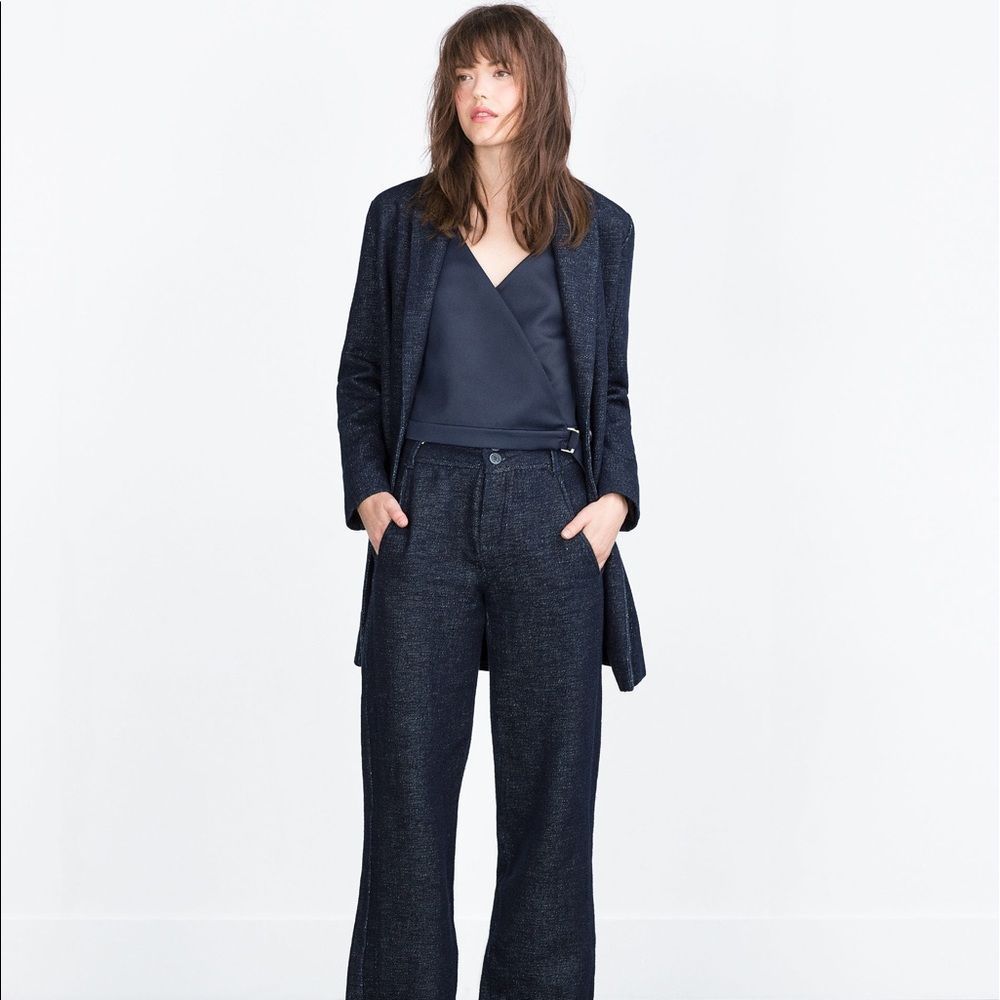 ZARA navy buckle top